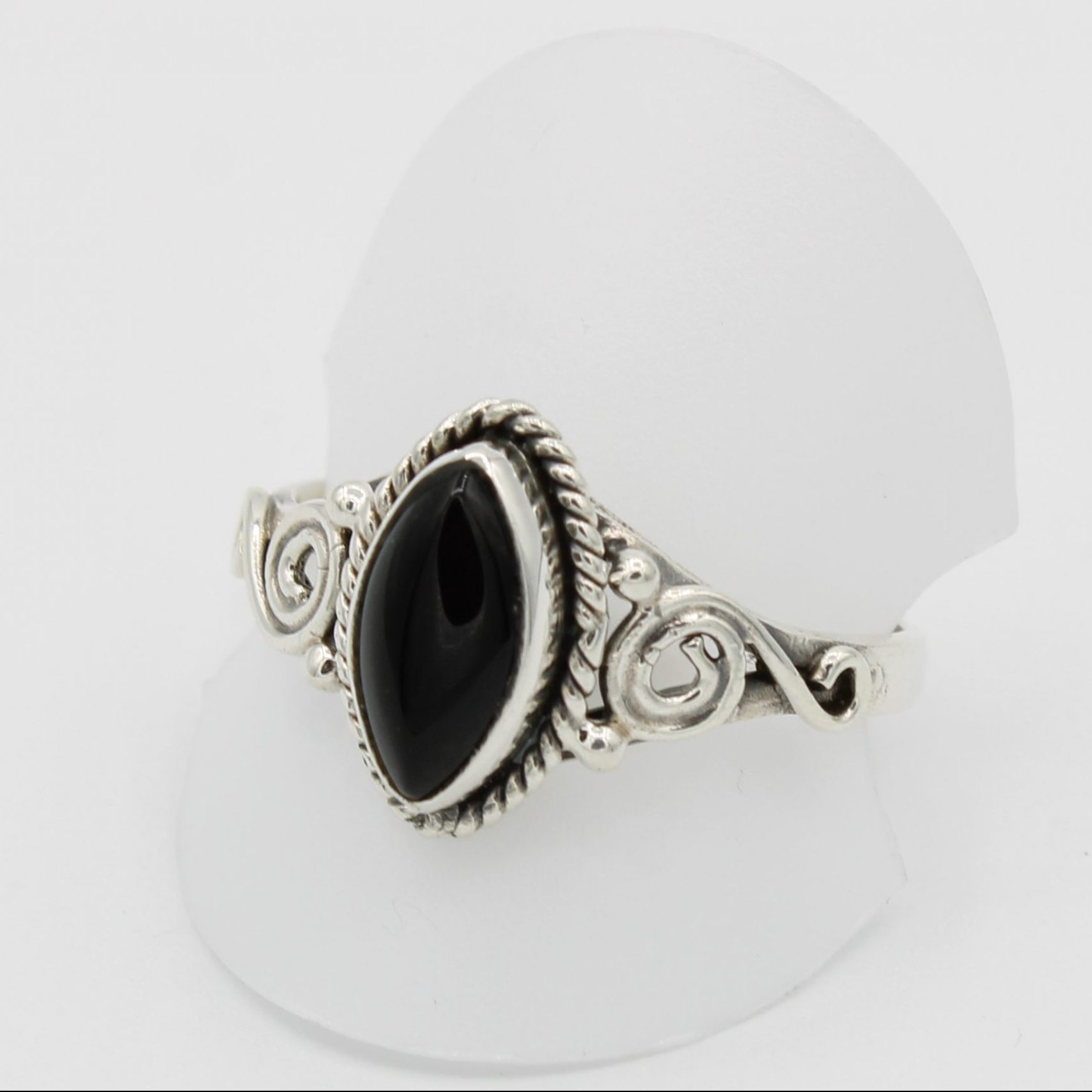 bague argent plate navette dentelle