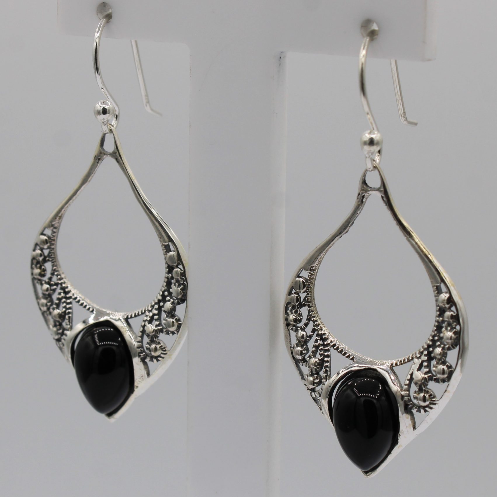 Boucles D'oreilles En Argent Avec Onyx Et Zircon Blanc - Neuf Sans Emballage