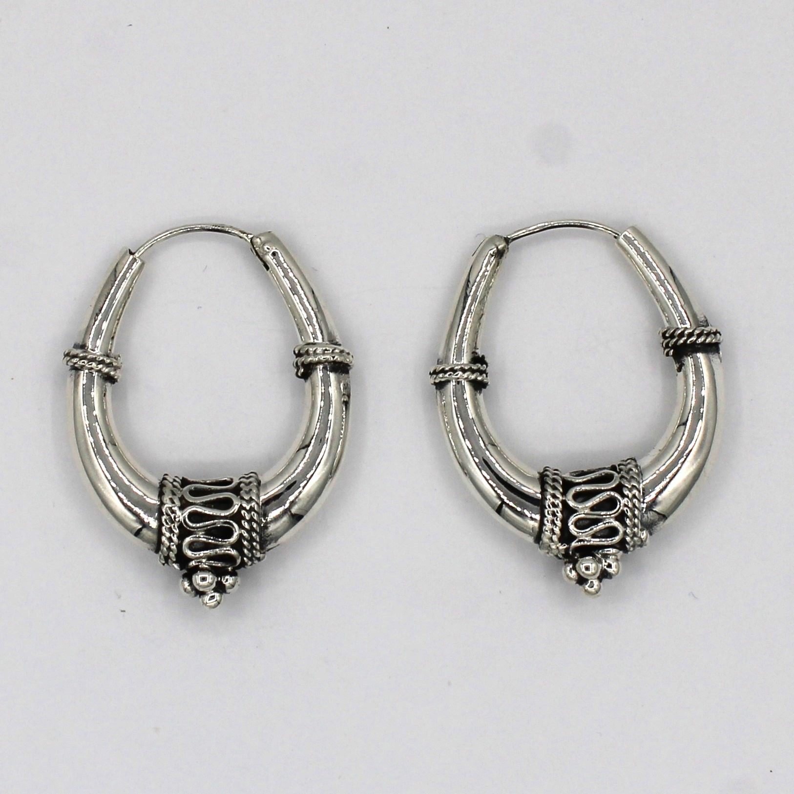 Créoles Tribales de Bali Argent 18mm - Homme Femme